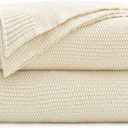 Longhui bedding Cream Cotton Cable Knit Throw Blanket for Couch Sofa Bed, Home Decorative Throw Blanket for Couch, Lightweight Woven Throw Blankets with Bonus Laundering Bag, 3.4 Pounds 60 x 80 Beige