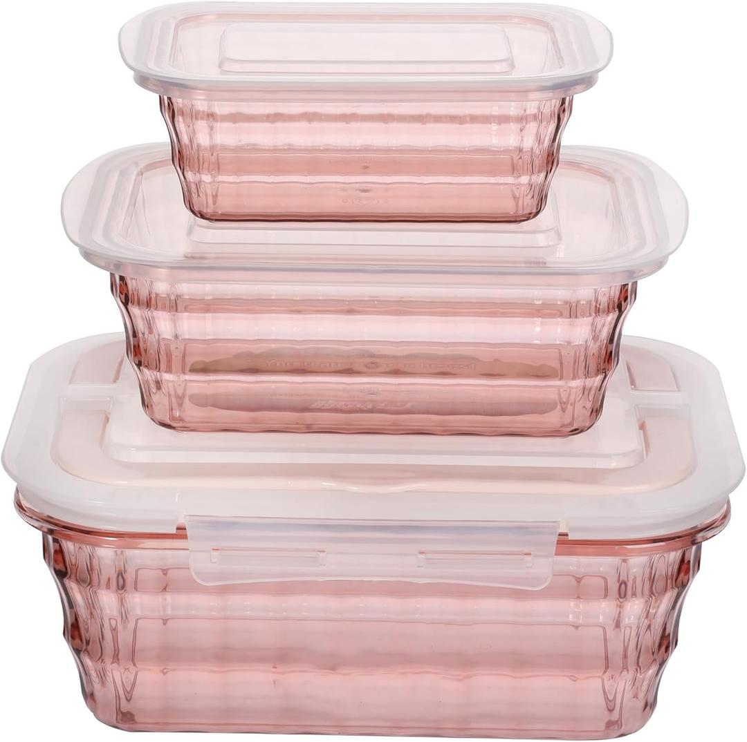 Taiuloo Set of 3 Food Storage Containers with Lids & Handle, BPA Free Plastic Meal Prep & Salad Bowl Containers To Go for Lunch, Salad Serving Bowls for Snack, Fruit, Veggie, Pink