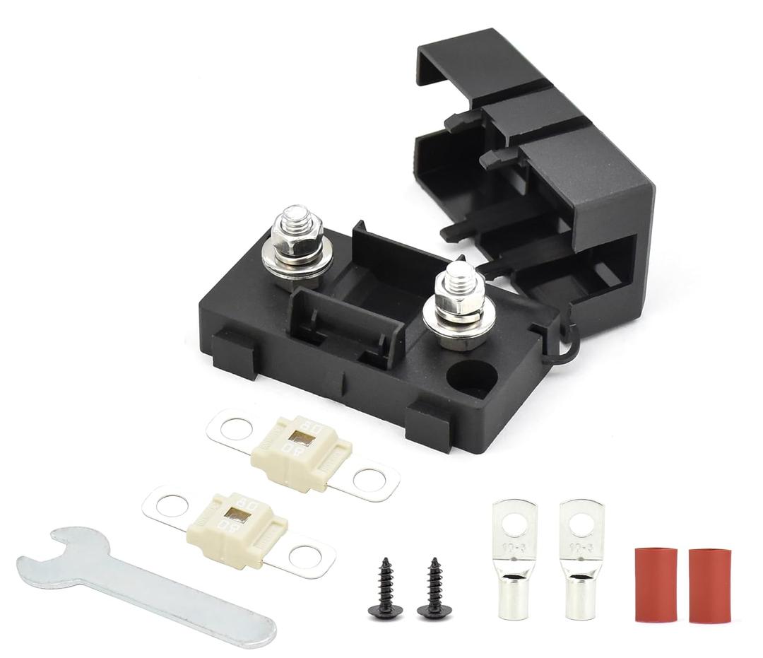 Midi ANS-H Bolt Down Fuse Hoder with 2X 80A Spare fuses, terminals, Shrinking Tubes, Screws and fixig Wrench All in one Package Ideal for Car Van, RV, Trailer and Marine Boat (Midi 80A)