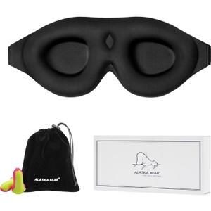ALASKA BEAR Sleep Mask Memory Foam Contoured Eye Cups for Women and Men, Soft 3D Blackout Eye Mask for Sleeping No Pressure on Eyelids and Eyelashes Protection, Earplugs Set, Black