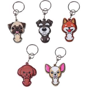5-Pack Dog Collar Charms with Metal Rings -Double Sides Charm in Resin, Chihuahua, Teddy, Schnauzer, Shiba Inu, and Pug Designs, Decoration for Dog Collar Harness and Leashes