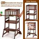 COSYLAND Toddler Standing Tower - Adjustable Height Toddler Kitchen Stool Helper - Kids Kitchen Step Stool for Learning with Removable Safety Railing Brown