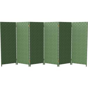 Red Lantern 4 ft. Short Woven Fiber Outdoor All Weather Folding Screen - 6 Panel - Green