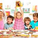 Funrous 24 Set Thanksgiving Crafts for Kids, Fall Unfinished DIY Crafts Keychain Thanksgiving Wood Cutouts Ornaments Painting Kit with Maple Pumpkins Cards for Boys Girls Autumn Harvest Activity Gifts