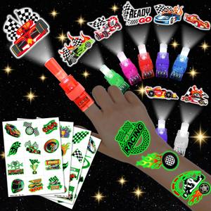 72 PCS Race Car Party Favors  48 PCS Tattoos & 24 PCS LED Finger Lights Combo  Birthday Goodie Bag Fillers, Party Supplies, Gifts Light Up Toys Glow In The Dark for Boys and Girls