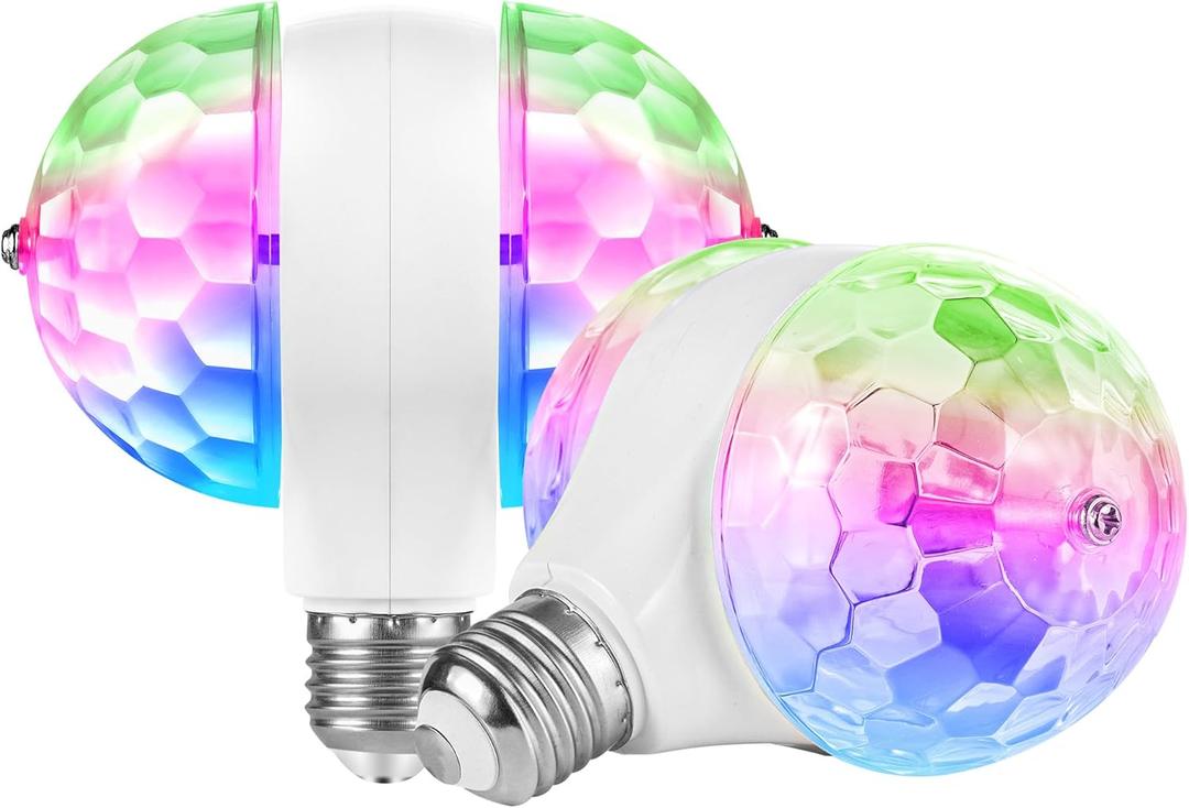 [2-Pack] Disco Lights for Parties, Colorful Rotating Magic Ball Lights with 2 Light Bulbs, RGB LED Stage DJ Light for Home Room Dance Birthday Karaoke Halloween Christmas Wedding Show Club Decorations