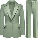 Women's Suit 2 Piece Set Pinstripe Blazer and Bootcut Dressy Pants Set for Work Office Business Outfits (Large, Green)