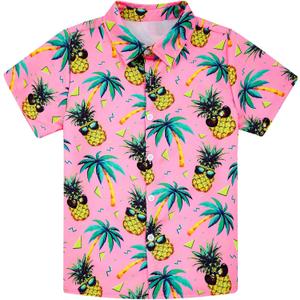 westwolf Little Big Boys Hawaiian Shirts Button Down Short Sleeve Tops Hawaiian Shirt for Kids 3-14T (Pink)