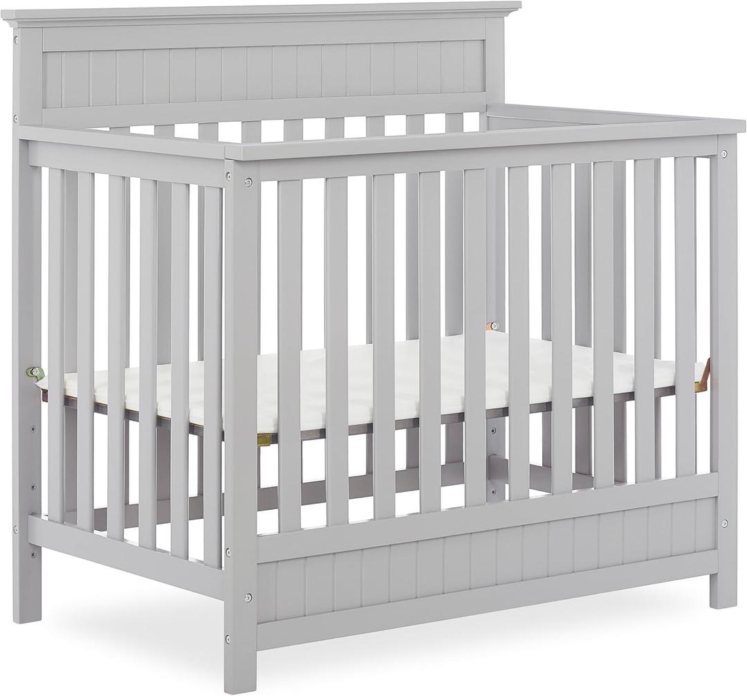 Dream On Me Harbor 4in1 Convertible Mini Baby Crib in Pebble Grey, GreenGuard Gold & BSA, Non-Toxic, Pinewood, Converts to Mini Day & Twin Bed (Rails to Buy) 1 Mattress Pad, Perfect Small Nursery, 32"L x 25"W x 33"H