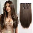Dark Brown Clip in Extensions 18 Inch Invisible Long Synthetic Extension 5PCS Straight Fake Soft and Not Easily Knotted Clips on Hair Pieces for Women Grils Weddings Party Daily Use 6.5 Oz