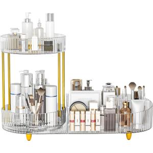 Beborxue Makeup Organizer Countertop for Vanity, 360 Rotating Cosmetic Skincare Perfume Organizers, Large Capacity Cosmetic Display Case for Dresser, Bathroom Countertop (Clear)