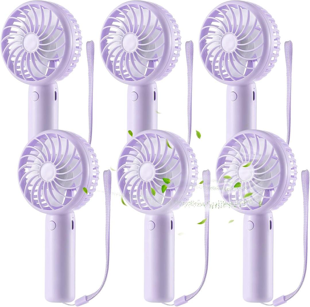 Tujoe 6 Pcs Mini Powerful Handheld Fan 3 Speed Personal Small Portable Rechargeable Fan with Base USB for Women Eyelash Makeup Office Travel Beach Indoor Outdoor (Purple)
