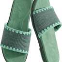 2 x ONCAI Womens Flat Slides Sandals Soft Knitted with Golden Thread Inlay Summer Vacation Walking Sandalias Mujer with Outdoor Rubber Soles (Green)