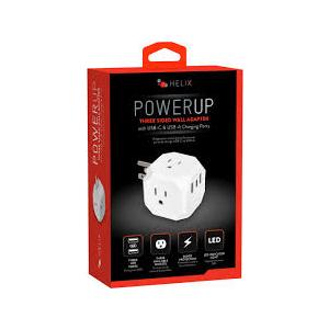 Helix Power up 3x3 Multi-Port Wall Adapter With USB-C & USB-A Charging Ports