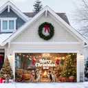 Christmas Garage Door Banner 13x6ft Merry Christmas Dogs Fireplace Theme Backdrop Banners for Outside Indoor Winter Door Cover Garage Wall Covering for Party Garage Decorations
