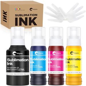 Hiipoo Sublimation Ink Refilled Bottles Compatible for ET2400 ET-2800 ET2720 ET2760 ET2750 ET4800 ET-2803 ET-2850 Inkjet Printers Heat Press Transfer on Mugs T-Shirts (1BK/1C/1Y/1M)