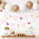 Chicken Themed Pennant Banners Chicken Birthday Party Decorations 2PCS Pink Checkered Chicken Banner Barnyard Farm Animal Theme Baby Shower Decor for Girls Little Chick Bday Supplies