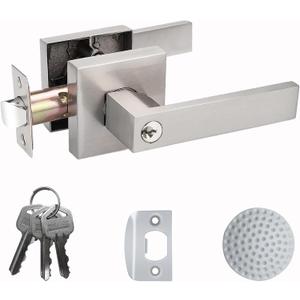 Door Handle Heavy Duty, Keyed Alike Entry Door Lever, Door Knobs with Lock and Key, Square Door Lever in Satin Nickel for Bedroom, Bathroom and Front Door