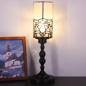Small Tiffany Table Lamp Stained Glass Candlestick Style Table Light Green Liasion Style Desk Lamp Memory Lamp Sympathy Light (White Bending Style)