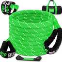 Kinetic Recovery Rope,(1.26in x 30ft Green) 55000LBS Snatch Strap, Heavy Duty Stretch Nylon Towing Ropes with 2pcs Soft Shackles for Offroad Vehicle, Jeep, SUV, ATV, Tractor Elastic Ropes Kit