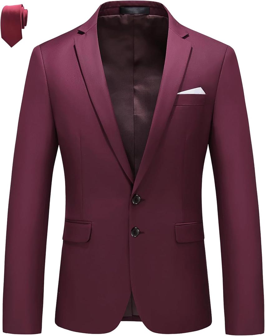 MOGU Men's Slim Fit Sport Coat Blazer Casual Formal Suit Jacket for Party Business Wedding Prom and Homecoming (38, Wine Red)