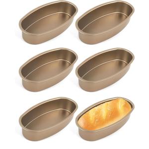Oval Cheesecake Pan, 6 Pcs Non Stick Baking Pans Aluminum Breads Loaf Pans, Loaf Baking Pan For Cake, Cheesecake Tiramisu, Fruitcake, 9 Inch (Gold)