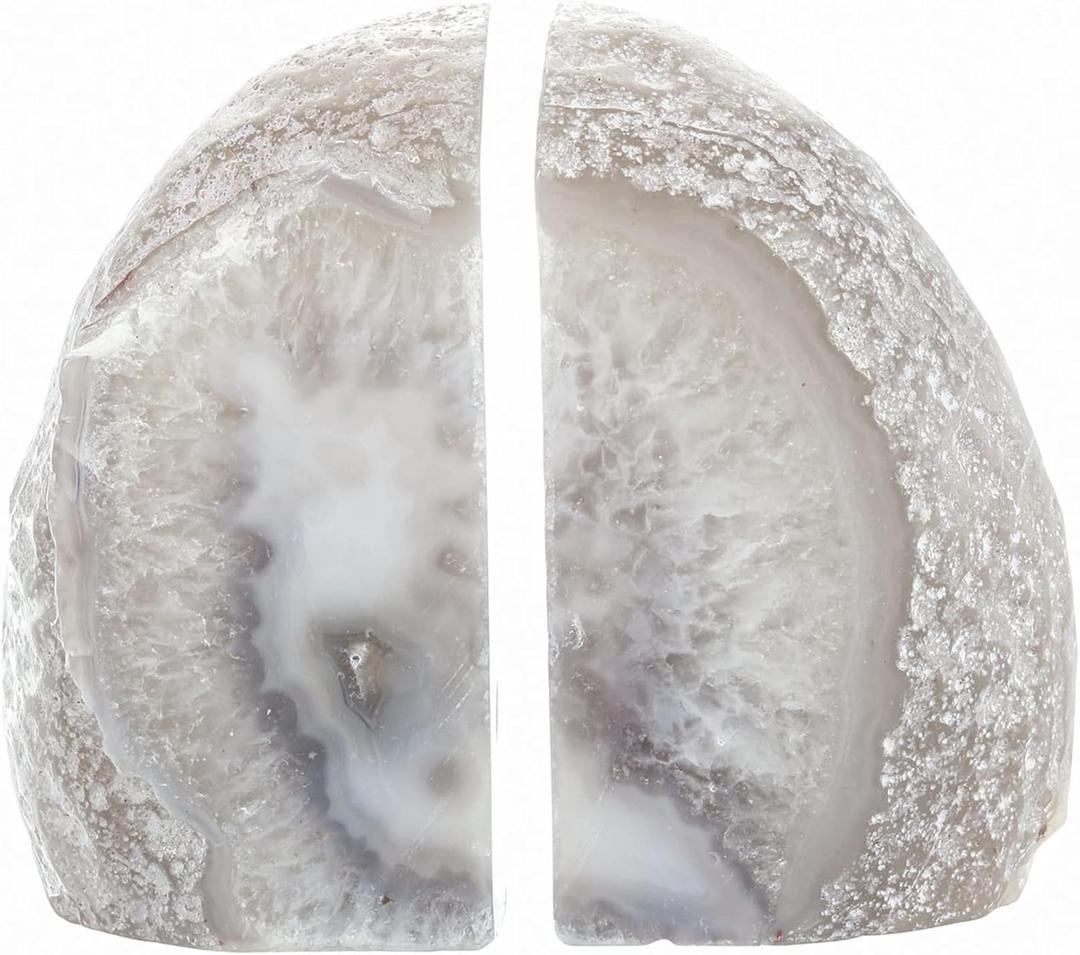 Yoption 1Pair Natural Agate Bookends 3 to 4 Lbs Book Ends Heavy Duty Bookend Holder Decor with Rubber Bumpers