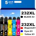 232XL Remanufactured for Epson 232XL Ink Cartridges Combo Pack 232XL T232 XL for XP-4200 XP-4205 Workforce WF-2930 WF-2950 Printer 5 Pack 2 Black 1 Cyan 1 Magenta 1 Yellow