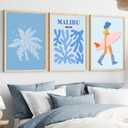 YFvrPt Blue Coastal Cowgirl Room Decor Set of 3 Beachy Poster Light Blue Coastal Teen Girl Wall Art Prints Preppy Beachy Canvas Wall Decor Pictures for Bedroom Living Room Dorm Unframed 16x24 Inch