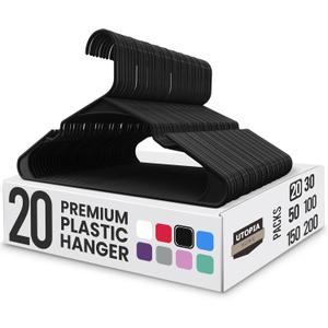 Utopia Home Plastic Hangers 20 Pack - Perfect Space Saving Clothes Hanger - Durable and Strong - Perfect Closet Organizers with Shoulder Grooves (Black)