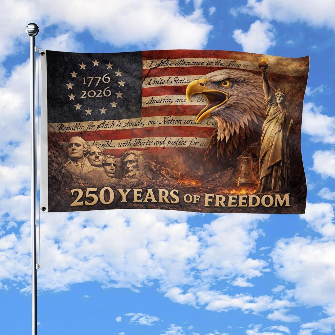 250 Years Of Freedom Flag 3x5 Ft, 250th Anniversary Banner, 250 Anniversary Usa Flag With Brass Grommets, American Flags With Eagle, Front & Back Printed, Patriotic Flags Decor House 1