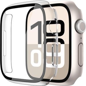Misxi 2 Pack Tempered Glass Case Compatible for Apple Watch Series 11 (2025) Series 10 42mm, Hard PC Screen Protector Overall Protection Scratch-Resistant Cover for iWatch, 1 Starlight + 1 Transparent