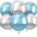 6Pcs Blue Silver Round Foil Balloons, 22inch 4D Metallic Silver Blue Balloons, Large Round Foil Ball Balloon for Boys Men Birthday Graduation Wedding Anniversary Party Backdrop Decoration