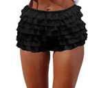 Women Y2K Lolita Bloomers Lace Mesh Ruffle Fairy Short Sexy Layered Pettipants Coquette Boy Shorts (Large, Black)