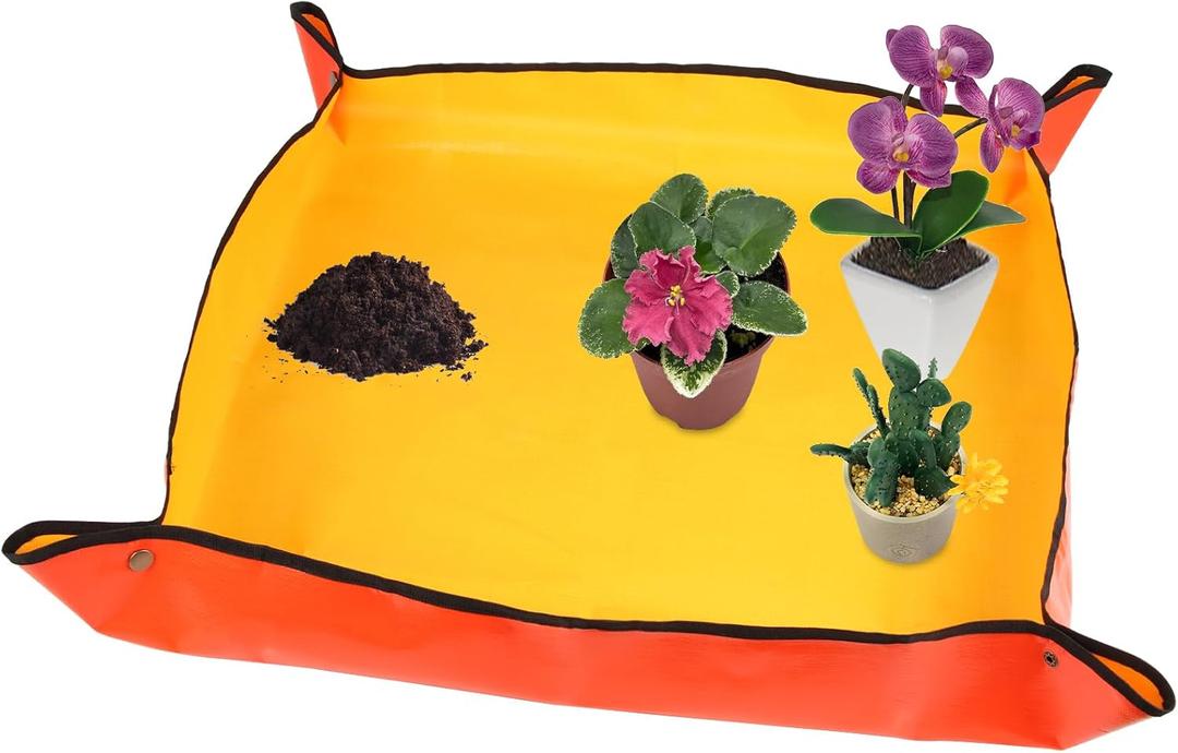 30" X 30" Large Plant Repotting Mat for Indoor Plants Potting Soil, Foldable Waterproof Plant Repotting/Potting Tray, Portable Potting Mat Gardening Tray for House Plants (Medium 30 X 30" (Orange))
