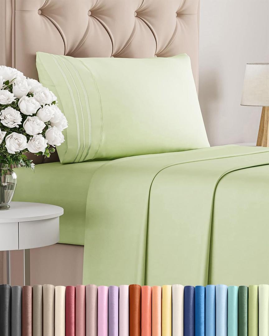 Twin XL Size 3 Piece Sheet Set - Comfy Breathable & Cooling Bed Sheets Set - Hotel Luxury Bedding for Women, Men, Kids, Teens, Boys & Girls - Deep Pockets & Wrinkle Free - Oeko-Tex - Light Sage Green