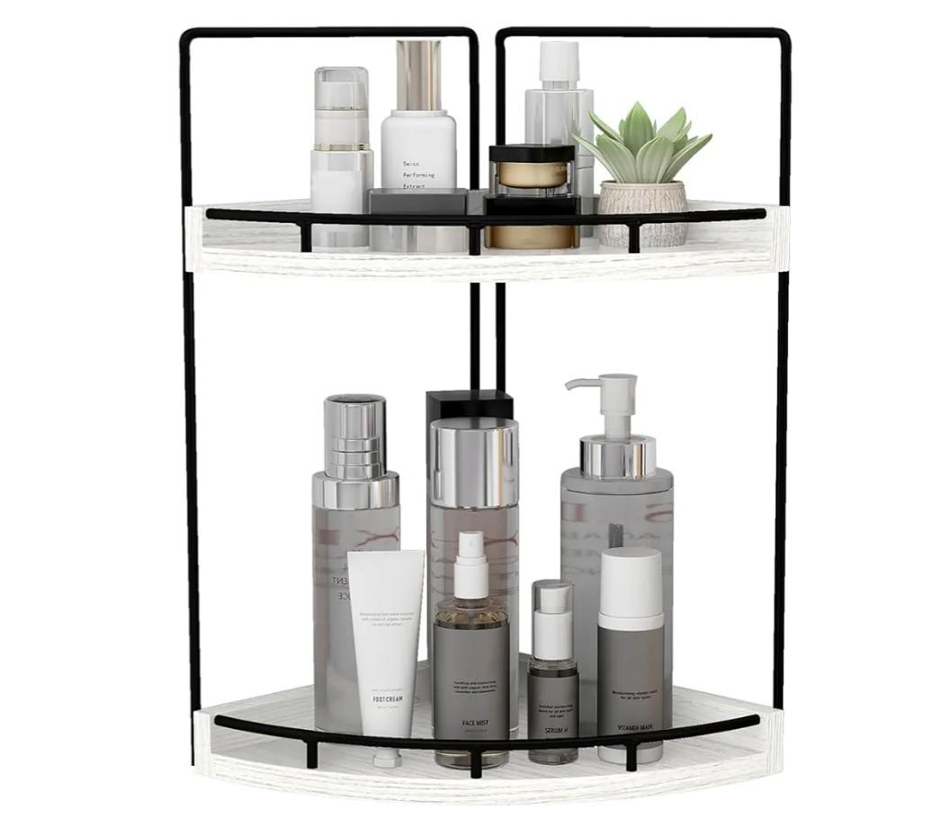 Dorhors 2Tier Rustic White Corner Bathroom Shelf
