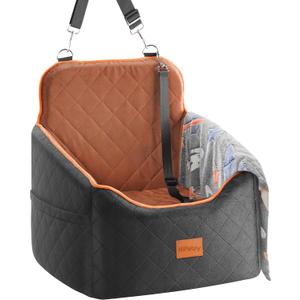 Dog Car Seat for Small Dog with Washable Mat, Memory Foam Booster Seat for Dogs Under 30lb, Elevated Pet Seat with Pockets, Anti-Slip Bed for Car, Perfect for Front & Back Seats with Safety Leash (Medium, Black/Brown)