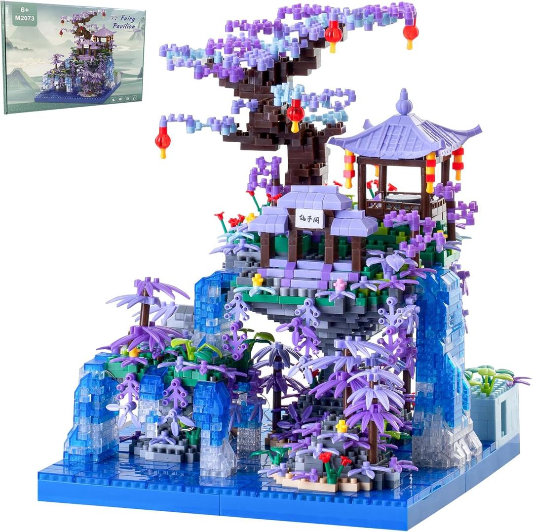 Peach Blossom Pond Japanese Architecture Building Blocks Set for Adults and Kids, Micro Mini Bricks Cherry Blossom Tree House Building Kit 2500+PCS Green (Zsxzgwz)