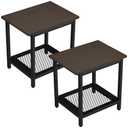 PyraLine 2-Tier Outdoor Side Table with Storage, Weather Resistant Patio End Table, HDPS Small Accent Table for Deck, Garden, Pool, Backyard, Brown 2pcs