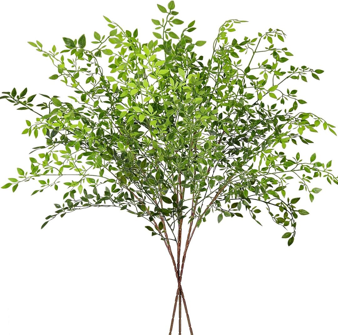 3PCS Artificial Nandina Stems for Vase, Faux Green Spring Plant Branches, Fake Floral Eucalyptus Stems, Realistic Greenery, Décor for Office, Dining or Coffee Table, Kitchen, Living Room Floor, 43.3"
