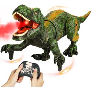 Remote Control Robot Dinosaur Toys for Kids 5-7,2.4G Electronic RC Walking Dinosaur Pet for Boys 4-7 with Spray & Light & Roar, Large Dino Toys for Kids 3-5 Year Old Christmas Birthday Gift (Green)