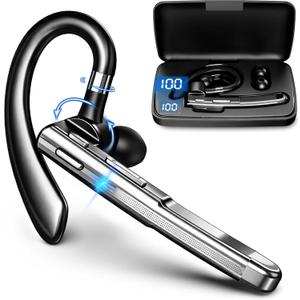 Bluetooth Headset Noise Canceling,Wireless Earpiece with Mic for Work | Bluetooth 6.1,100H Playtime,500mAh Charging Case,Hand-Free Calling with Mute Button for Business,Trucker,Office,Driving
