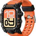 amBand Rugged Case with Band for Apple Watch 44mm, Compatible with iWatch Series SE 3/SE 2nd Generation/SE/6/5/4, Military Grade Shockproof Bumper Cover, Tactical Band for Men, Orange
