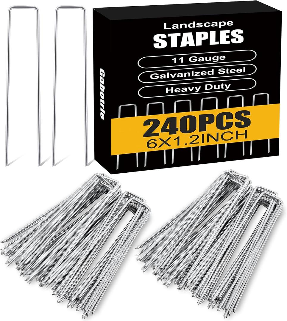 240 Pack Landscape Staples 6 Inch,11 Gauge Garden Landscape Staples, Galvanized Steel Garden Stakes, Heavy Duty Yard Ground Stakes for Gardening Plant Cover Weed Barrier Fence Lawn Tent
