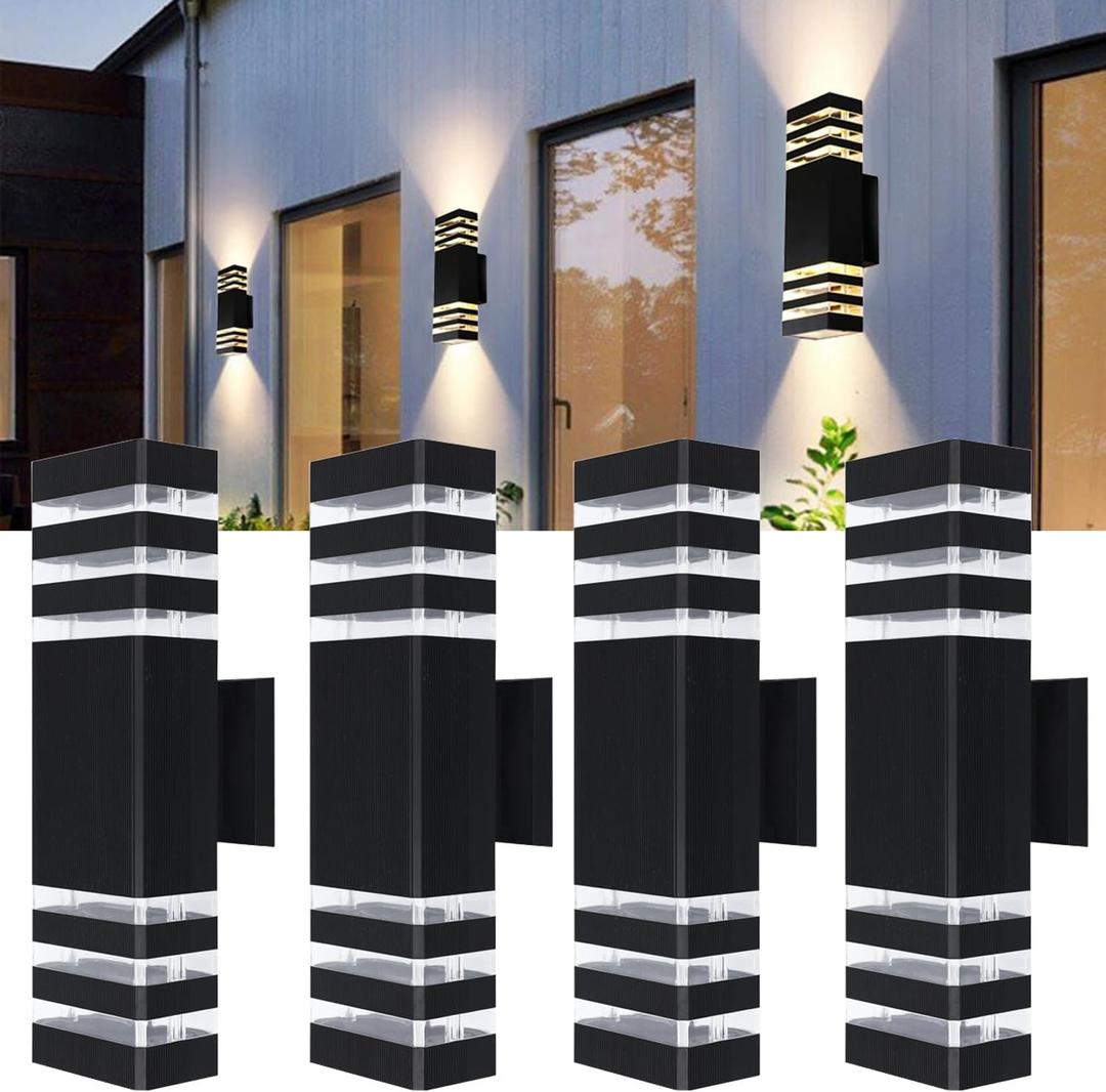 4Pack 15inch LED Square Up & Down Wall Lights,14W Outdoor Wall Light 4000K Day White Aluminum Body Waterproof IP65 LED Exterior Light Fixtures Wall Mount for House Patio Garage Garden