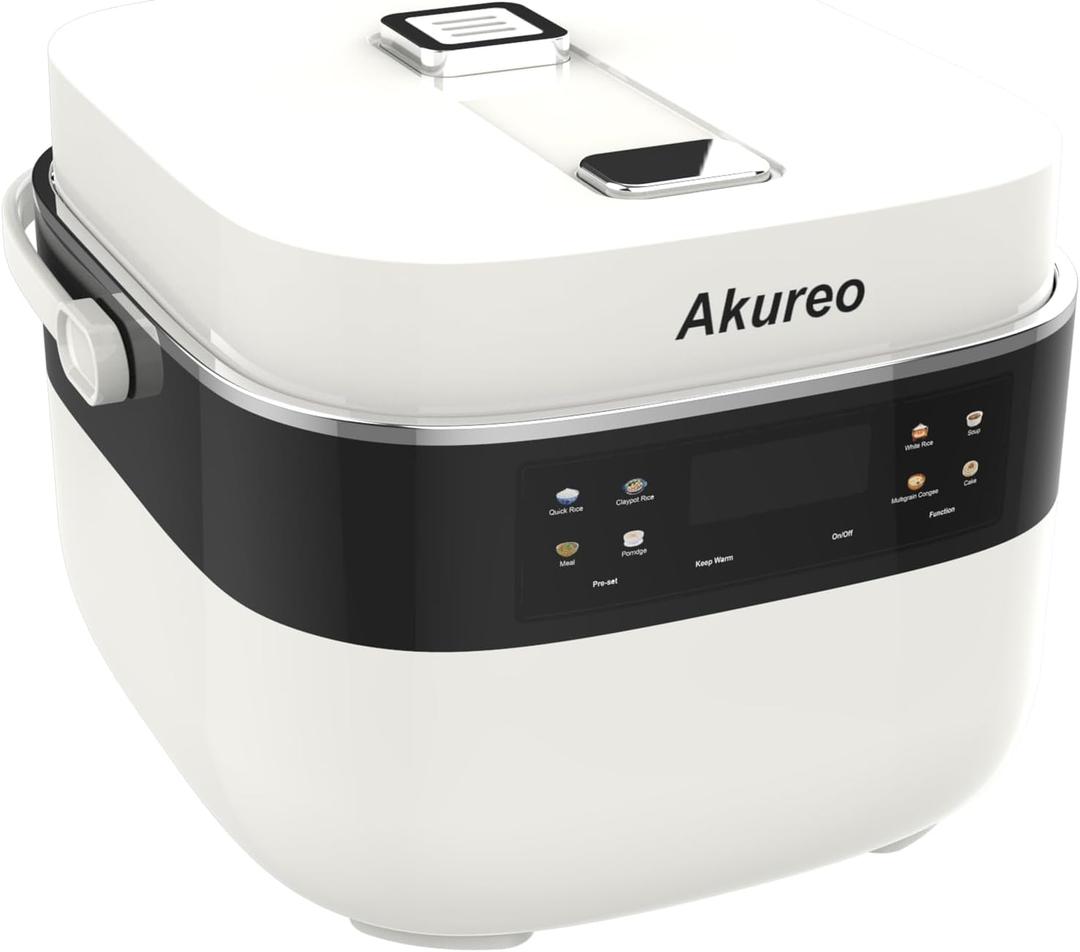3L Smart Rice Cooker, 6-Cup Uncooked, Fuzzy Logic, Stainless steel spherical inner pot with non-stick ceramic glaze coating, Keep Warm, Cream White