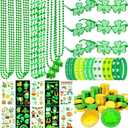Jeowoqao 184pcs St Patricks Day Accessories Party Favor Set, St. Patrick's Day Glasses Temporary Tattoos, Irish Accessories Necklaces Shamrock Lucky Coins Bracelets Saint Patricks Parade Throw Decor