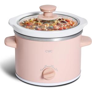 COOK WITH COLOR 2QT Mini Electric Round Slow Cooker - Adjustable Settings, Removable Stoneware Pot, Tempered Glass Lid, Dishwasher Safe, Cool-Touch Side Handles, Dusty Rose