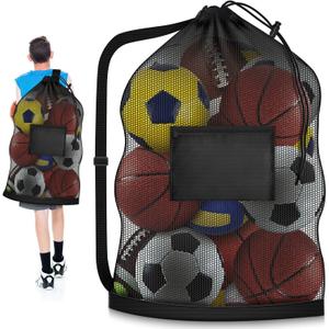 Extra Large Soccer Ball Bag, 40" x 30" Drawstring Mesh Ball Bag with Pocket, Heavy Duty Sport Net Sack for Coaches, Storage Bag for Basketball, Volleyball, Gym Equipment, Swimming Gear